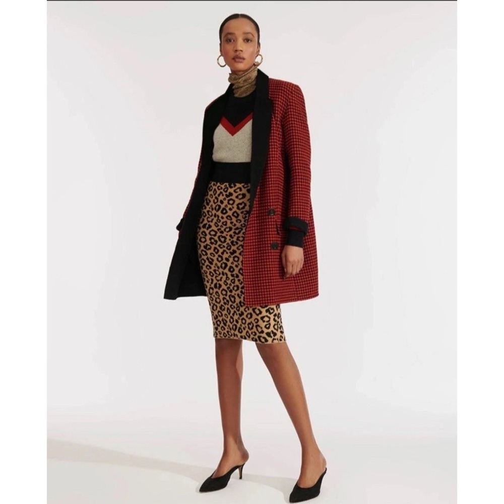 Veronica Beard Coat Senna Houndstooth Wool Cashmere Red / Black - Size 2 Holiday